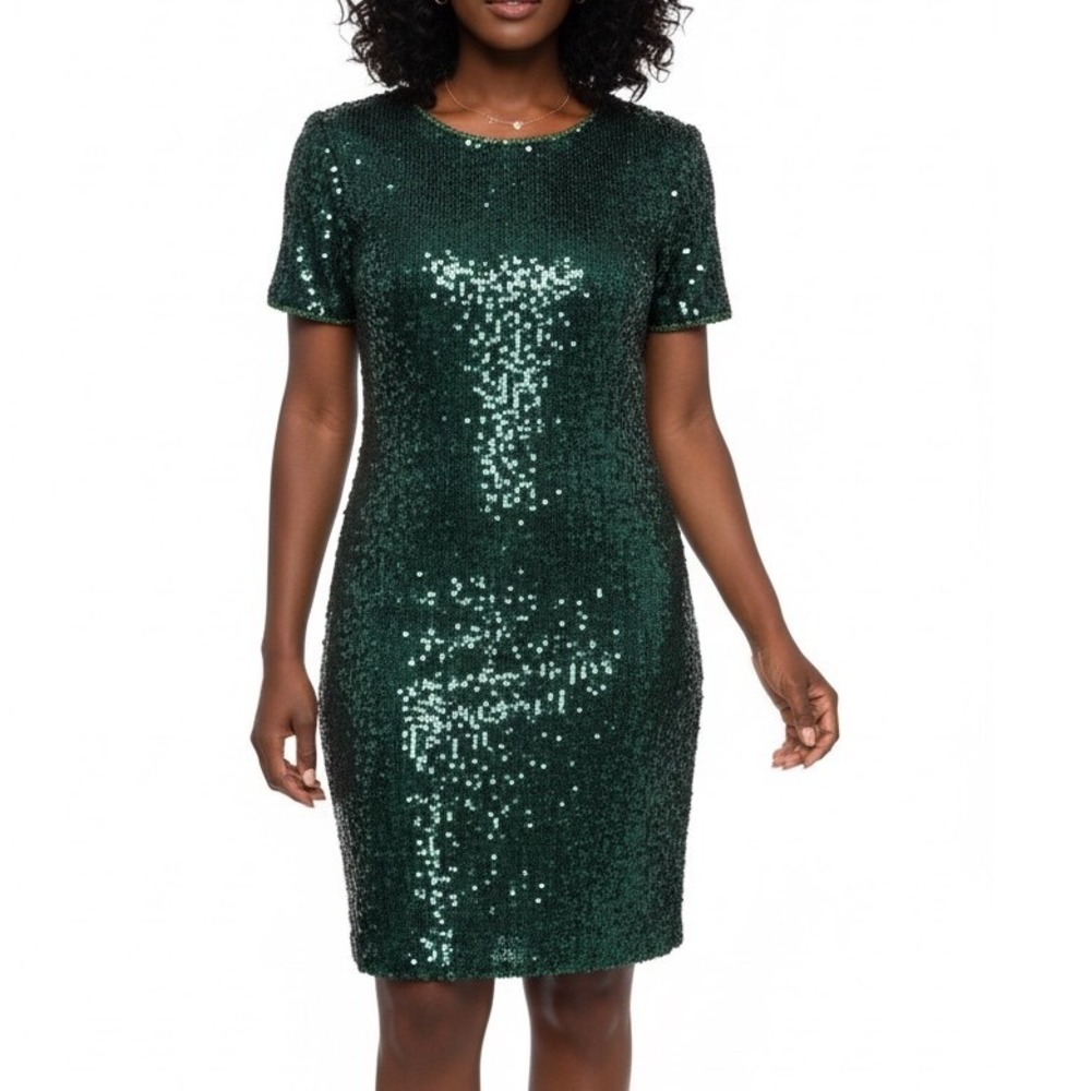 Royal Feelings Vintage Hunter Emerald‎ Green Sequin Dress Women's Size XL